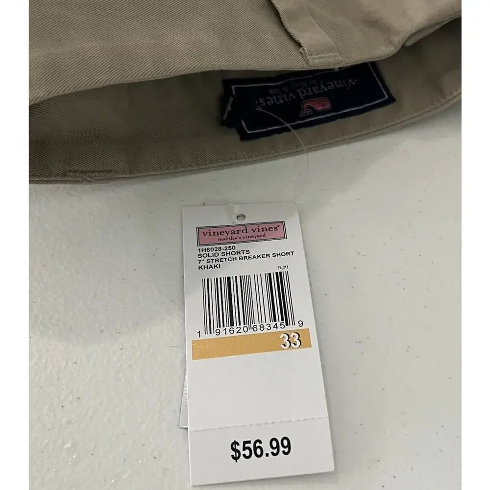 NWT Vineyard Vines Mens 33 Tan Chino Breaker Shorts Classic Fit Coastal Prep